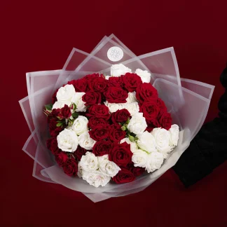 Classic Love Bouquet red and white rose bouquet arranged perfectly